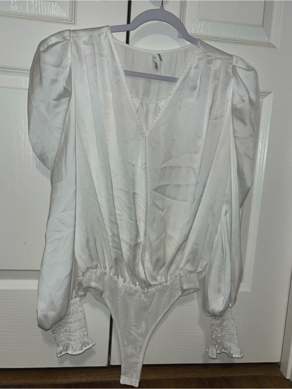 glam White Satin Scoop Neck Bodysuit